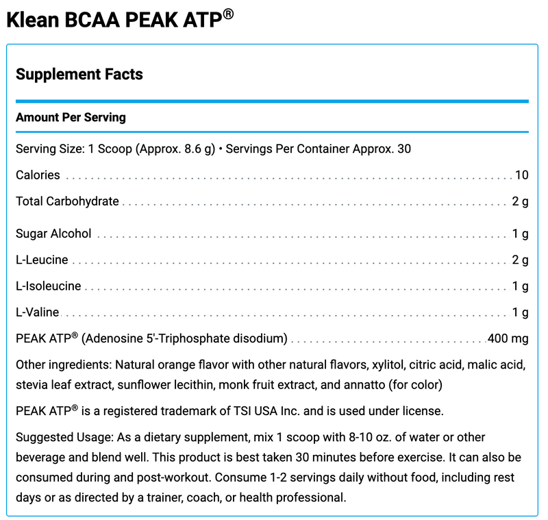 Klean BCAA + PEAK ATP (258 Grams)