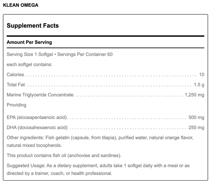 Klean Omega (60 Softfels)-Vitamins & Supplements-Klean Athlete-Pine Street Clinic