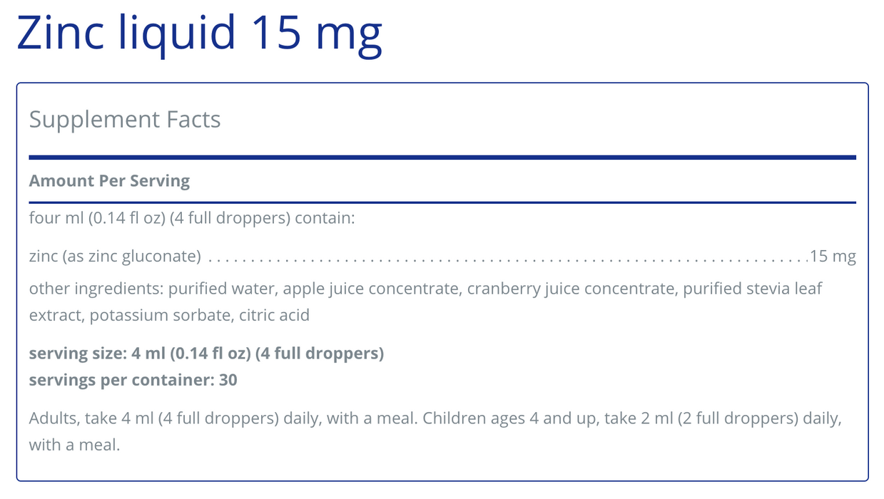 Zinc Liquid (15 mg) (120 ml)-Vitamins & Supplements-Pure Encapsulations-Pine Street Clinic