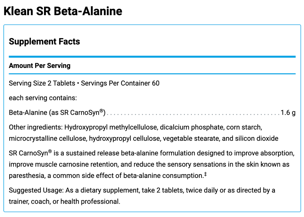Klean SR Beta-Alanine (120 Tablets)-Klean Athlete-Pine Street Clinic