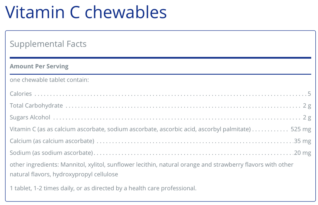 Vitamin C Chewables (60 Chewable Tablets)-Pure Encapsulations-Pine Street Clinic