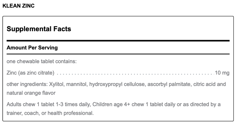 Klean Zinc (100 Chewable Tablets)