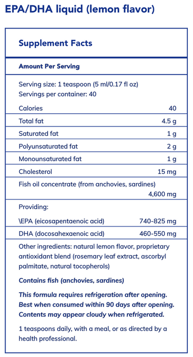 EPA/DHA Liquid (200 mL)-Vitamins & Supplements-Pure Encapsulations-Pine Street Clinic