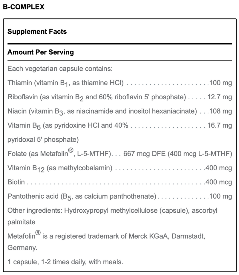 B-Complex with Metafolin and L-5-MTHF (60 Capsules)