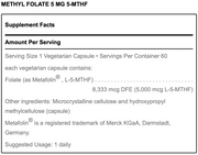 Methyl Folate (5 mg) 5-MTHF (60 Capsules)