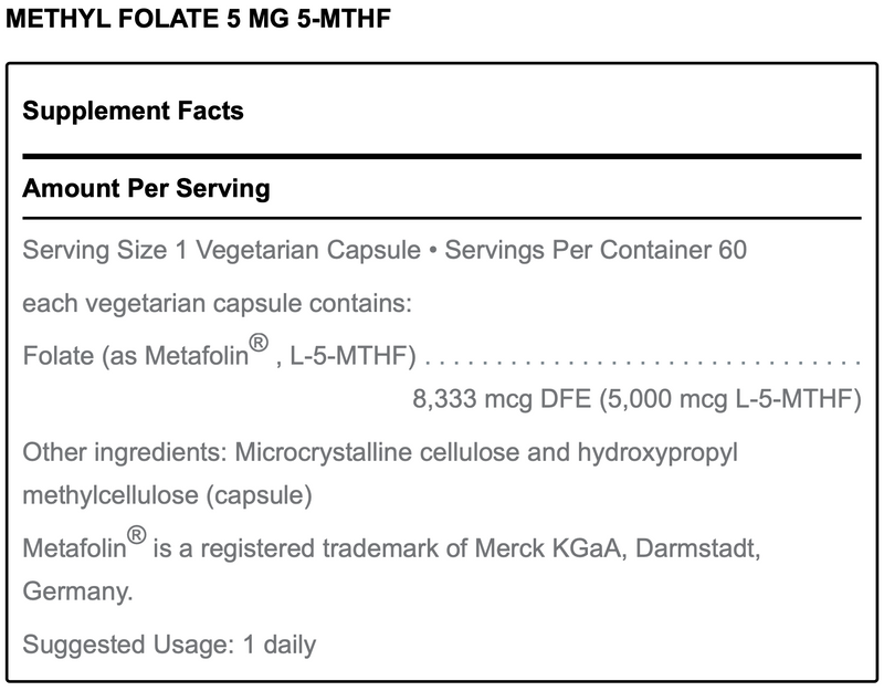 Methyl Folate (5 mg) 5-MTHF (60 Capsules)