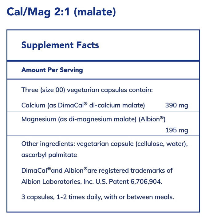 Calcium Magnesium (malate) 2:1 (180 Capsules)