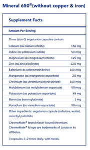 Mineral 650 (Without Copper and Iron) (180 Capsules)