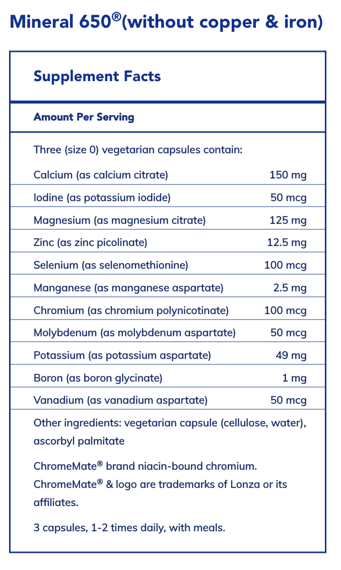Mineral 650 (Without Copper and Iron) (180 Capsules)
