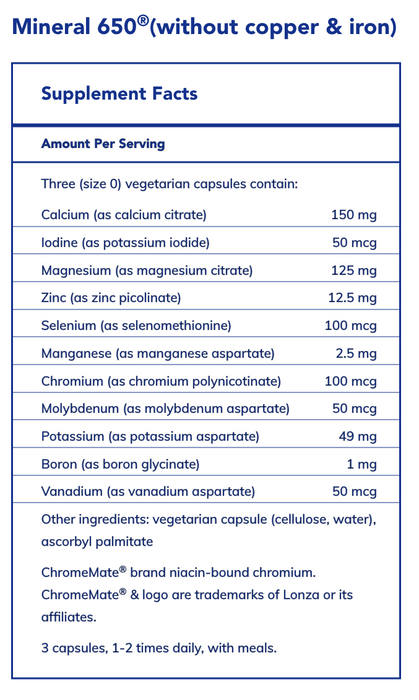 Mineral 650 (Without Copper and Iron) (180 Capsules)