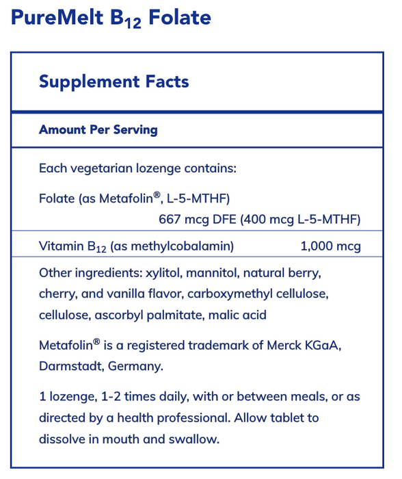 PureMelt B12 Folate (90 Lozenges)-Vitamins & Supplements-Pure Encapsulations-Pine Street Clinic