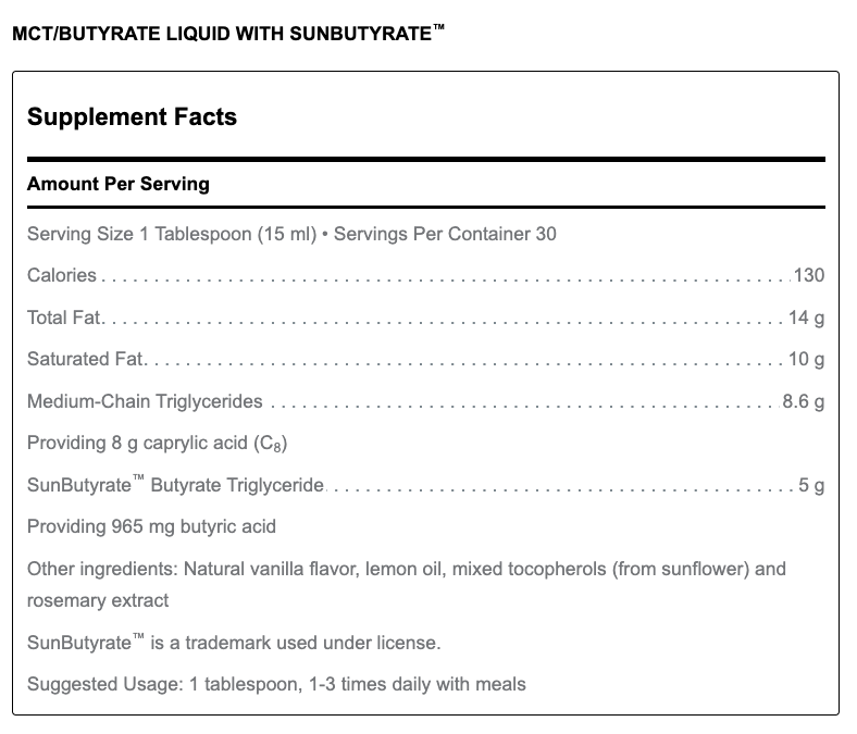 MCT/Butyrate Liquid with SunButyrate (460 ml)