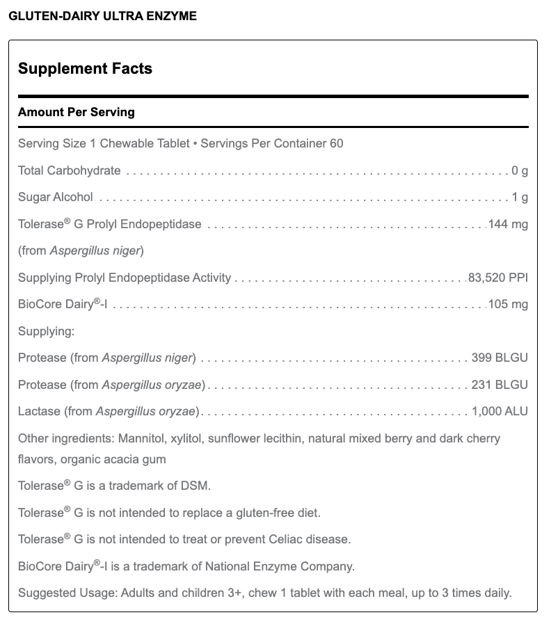 Gluten-Dairy Ultra Enzyme (60 Tablets)