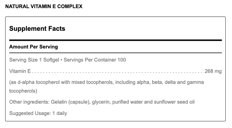 Natural Vitamin E Complex (100 Softgels)