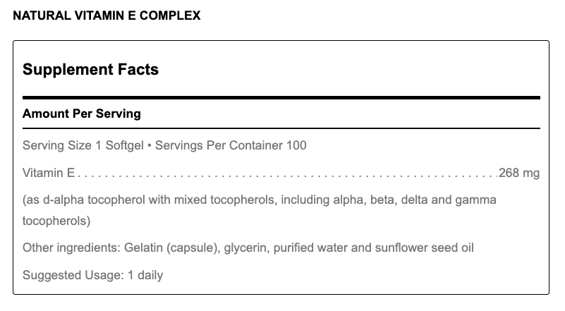 Natural Vitamin E Complex (100 Softgels)