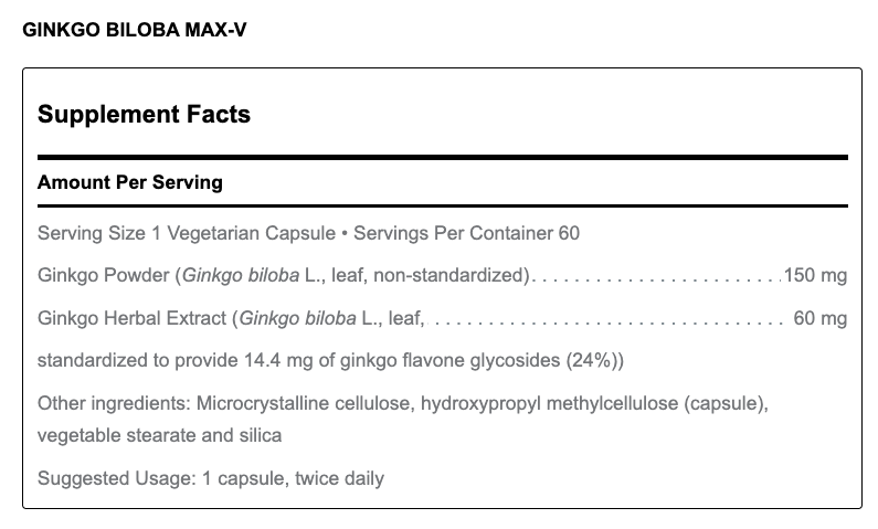 Ginkgo Biloba Max-V (60 Capsules)