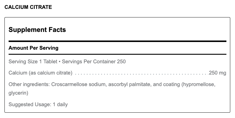 Calcium Citrate (250 Tablets)