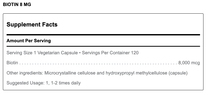 Biotin 8 mg (120 Capsules)