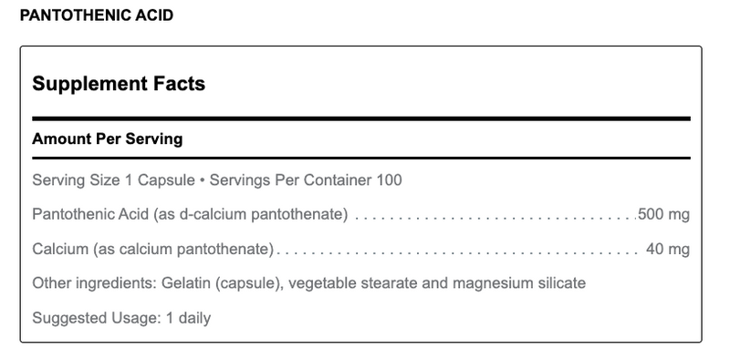 Pantothenic Acid (100 Capsules)