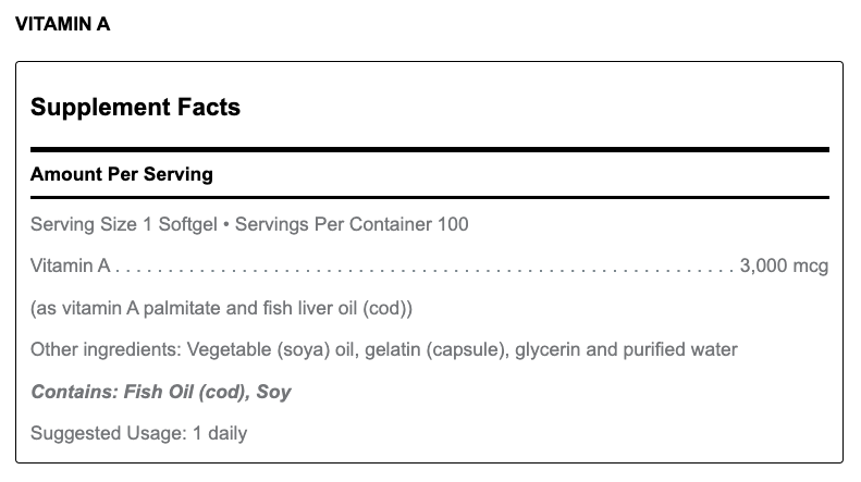 Vitamin A (100 Softgels)