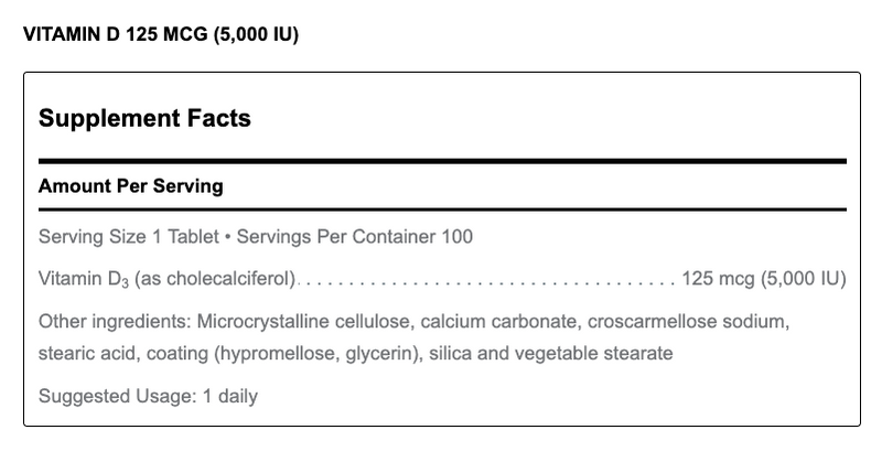 Vitamin D (5,000 IU) (100 Tablets)