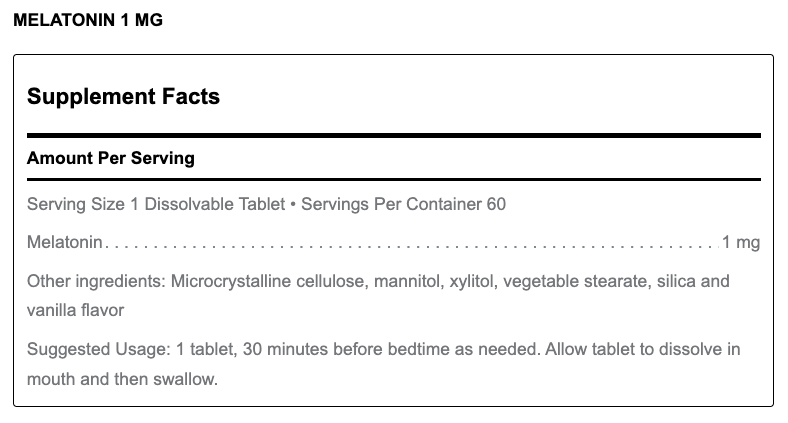 Melatonin (1 mg) (60 Tablets)