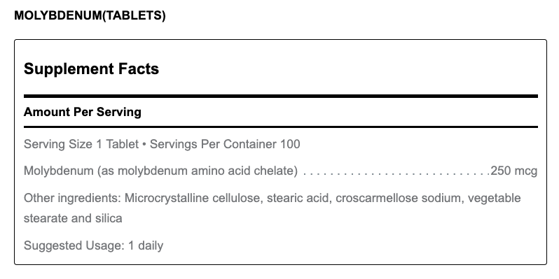 Molybdenum (100 Tablets)