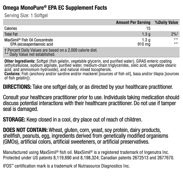 Omega MonoPure EPA EC-Vitamins & Supplements-Xymogen-30 Softgels-Pine Street Clinic
