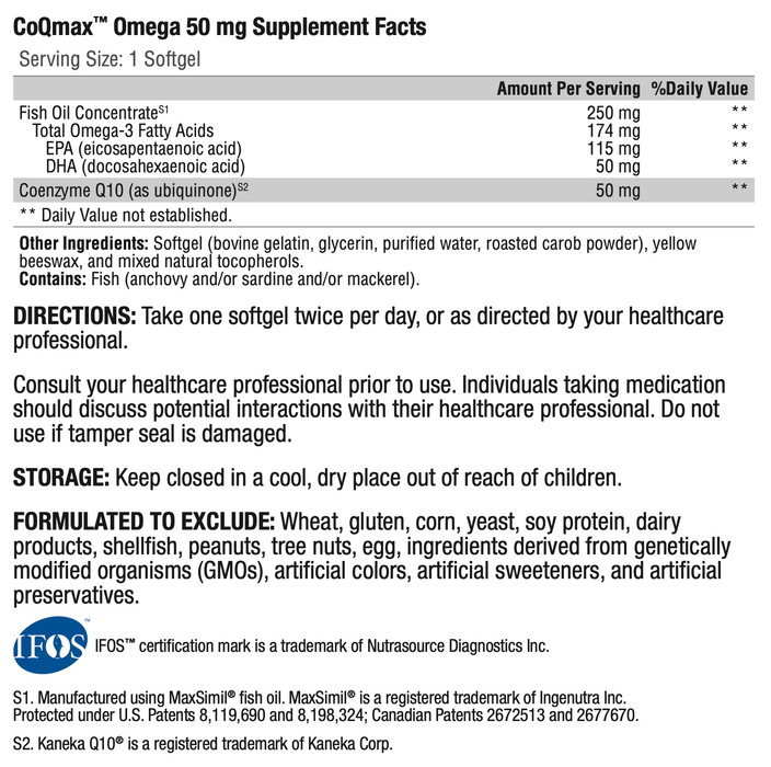 CoQmax Omega (50 mg)-Vitamins & Supplements-Xymogen-120 Softgels-Pine Street Clinic