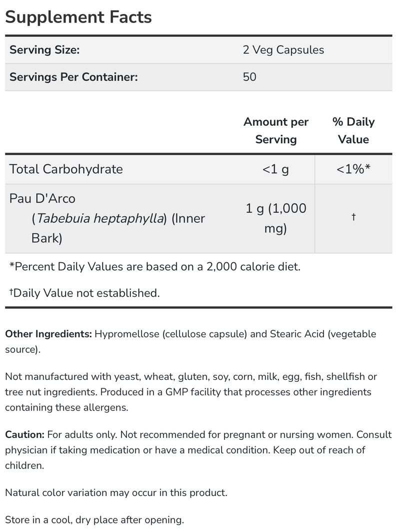 Pau D'Arco (500 mg) (100 Capsules)