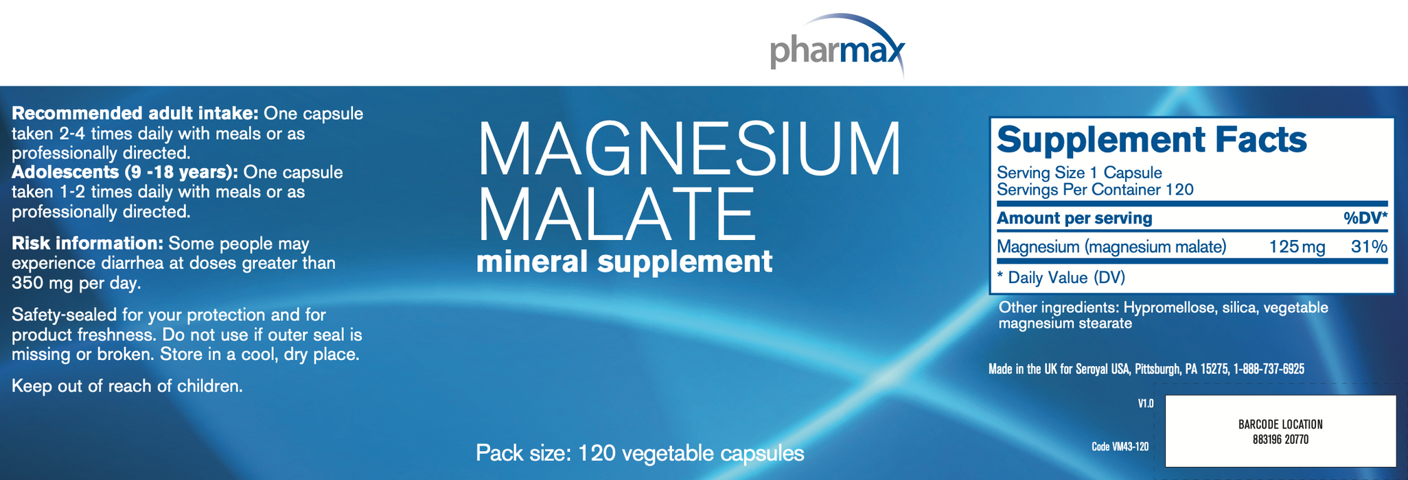 Magnesium Malate (120 Capsules)-Vitamins & Supplements-Pharmax-Pine Street Clinic