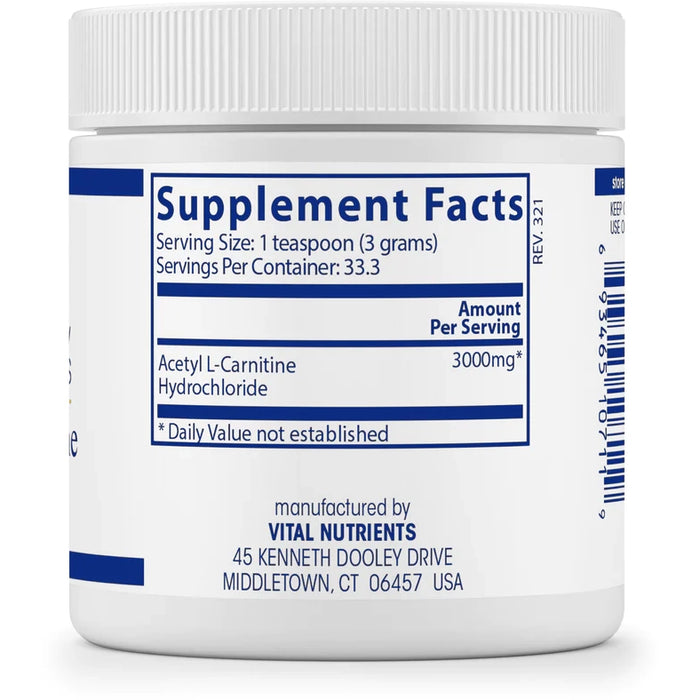 Acetyl L-Carnitine Powder (100 Grams Powder)-Vitamins & Supplements-Vital Nutrients-Pine Street Clinic
