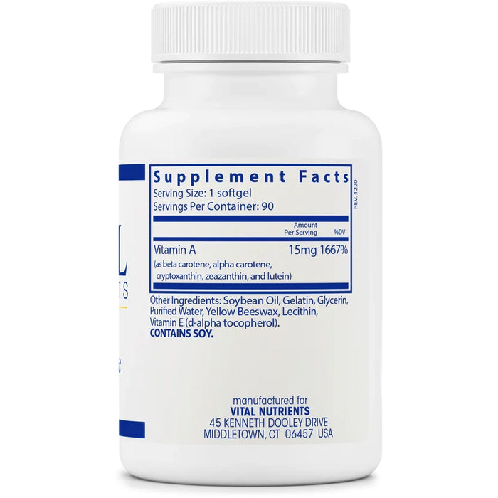 Natural Beta Carotene 25000IU (90 Softgels)-Vitamins & Supplements-Vital Nutrients-Pine Street Clinic