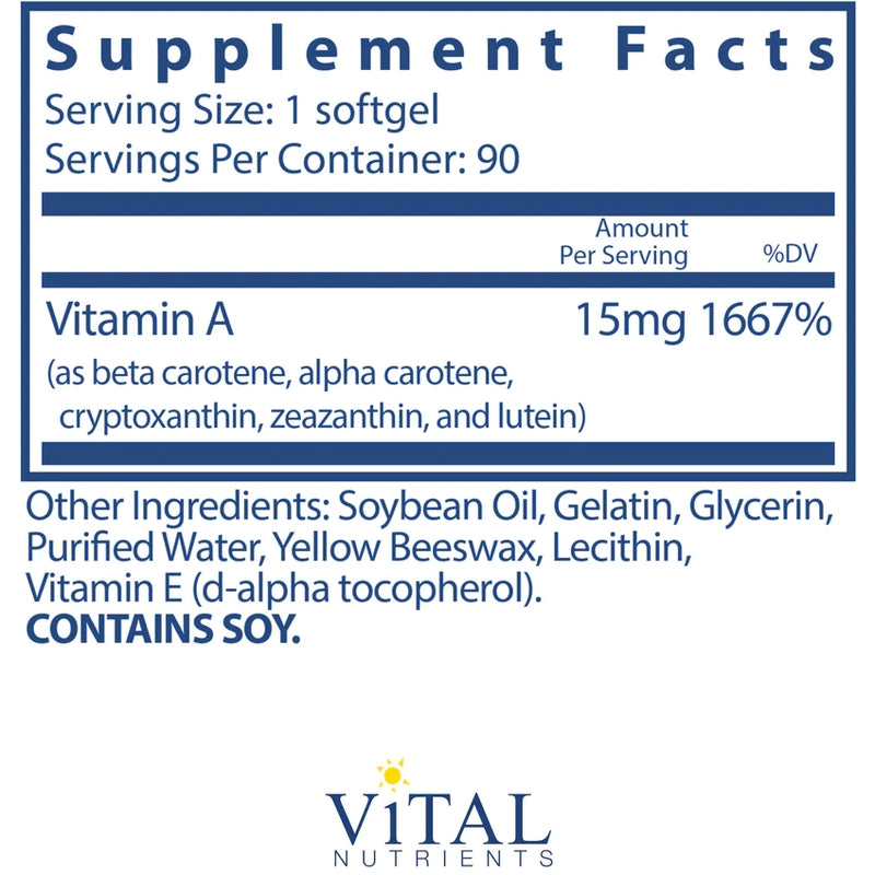 Natural Beta Carotene 25000IU (90 Softgels)