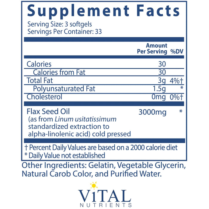 Flax Oil (100 Softgels)-Vitamins & Supplements-Vital Nutrients-Pine Street Clinic