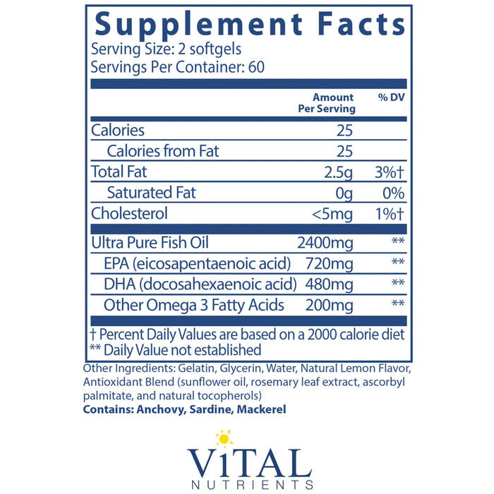 Ultra Pure Fish Oil 700-Vitamins & Supplements-Vital Nutrients-120 Softgels-Pine Street Clinic