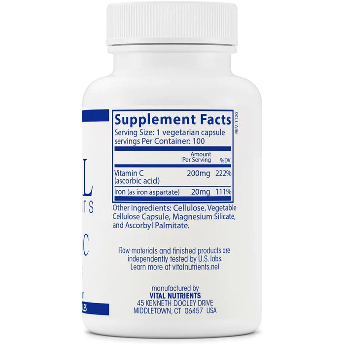 Iron Plus C (100 Capsules)-Vitamins & Supplements-Vital Nutrients-Pine Street Clinic