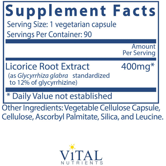 Licorice Root Extract 400mg (90 Capsules)-Vitamins & Supplements-Vital Nutrients-Pine Street Clinic