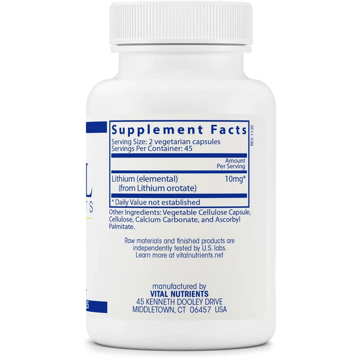 Vital Nutrients Lithium (orotate) 5 mg 90 Capsules — Pine Street Clinic
