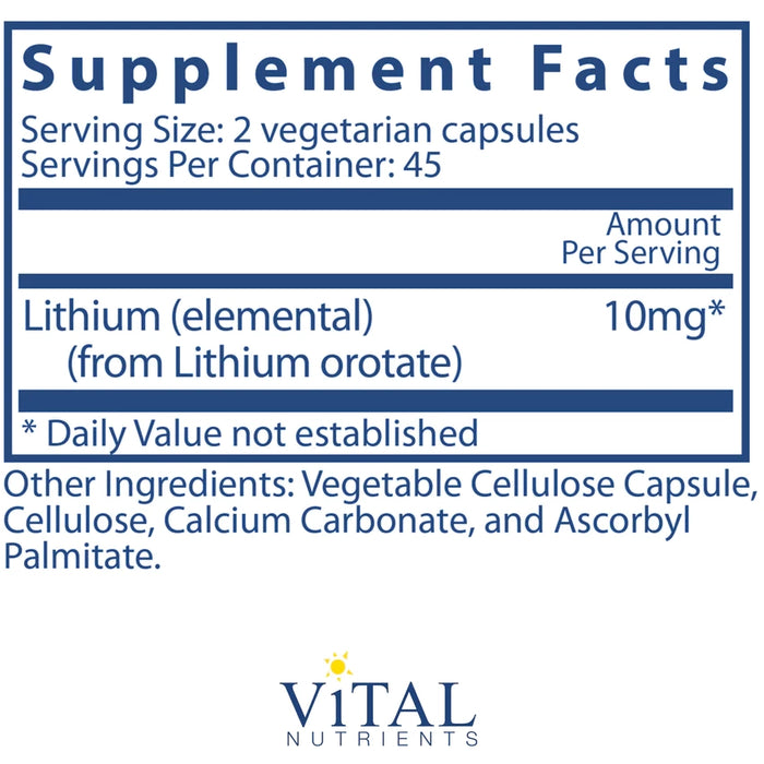 Vital Nutrients Lithium (orotate) 5 mg 90 Capsules — Pine Street Clinic