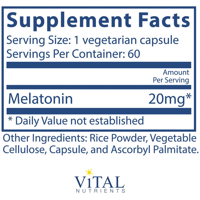 Melatonin 20 mg (60 Capsules)-Vitamins & Supplements-Vital Nutrients-Pine Street Clinic
