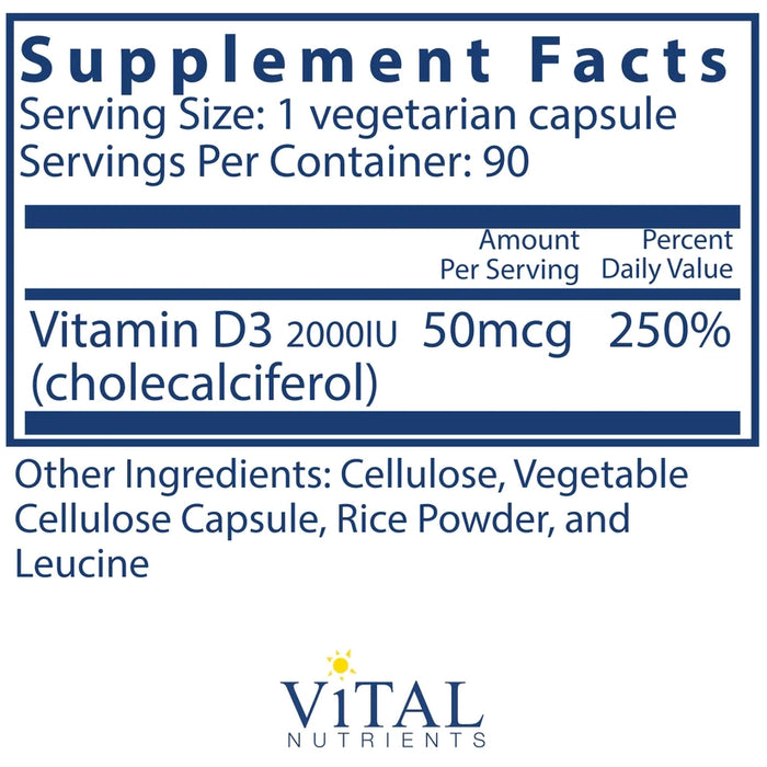 Vitamin D3 2000 IU (90 Capsules)-Vitamins & Supplements-Vital Nutrients-Pine Street Clinic