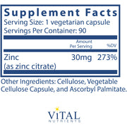 Zinc (citrate) (30 mg) (90 Capsules)