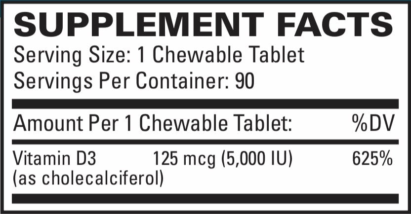 Vitamin D3 (5,000 IU) (Chewable Mixed Berry Flavor) (90 Chew Tablets)-Vitamins & Supplements-EuroMedica-Pine Street Clinic