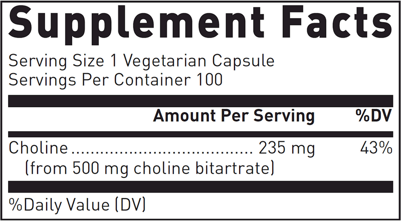 Choline Bitartate (100 Capsules)