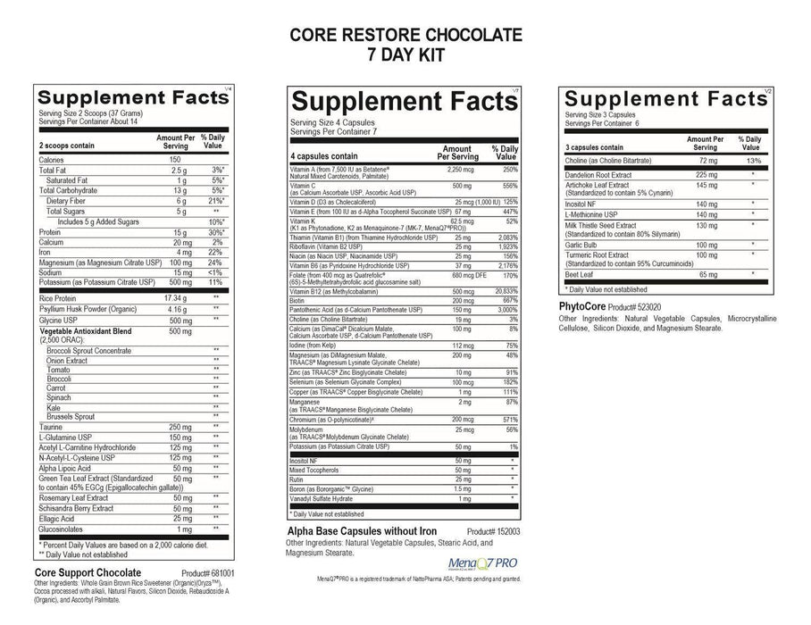 Core Restore Kit-Vitamins & Supplements-Ortho Molecular Products-Chocolate-7-Day Kit-Pine Street Clinic