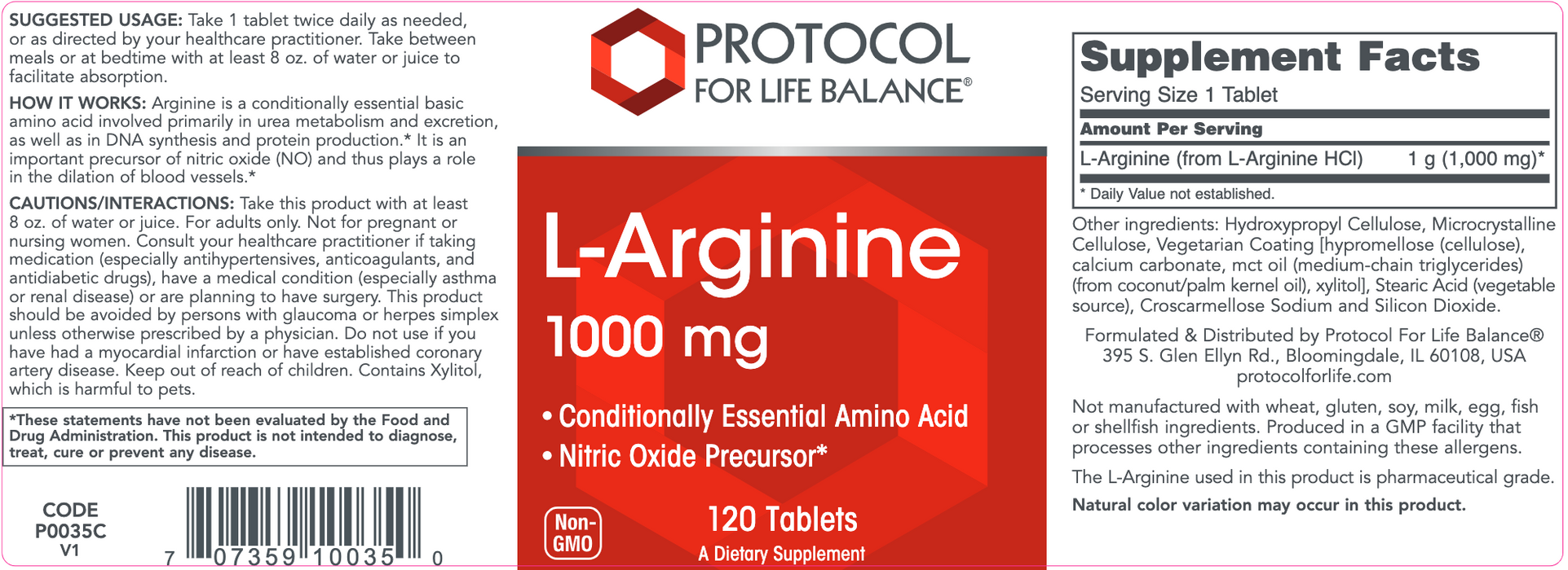 L-Arginine (120 Tablets)-Vitamins & Supplements-Protocol For Life Balance-Pine Street Clinic