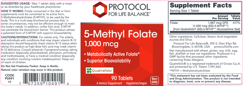 5-Methyl Folate (1,000 mcg) (90 Tablets)