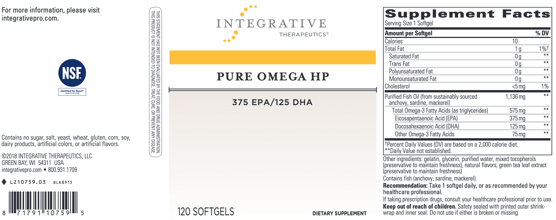 Pure Omega HP (120 Softgels)-Vitamins & Supplements-Integrative Therapeutics-Pine Street Clinic