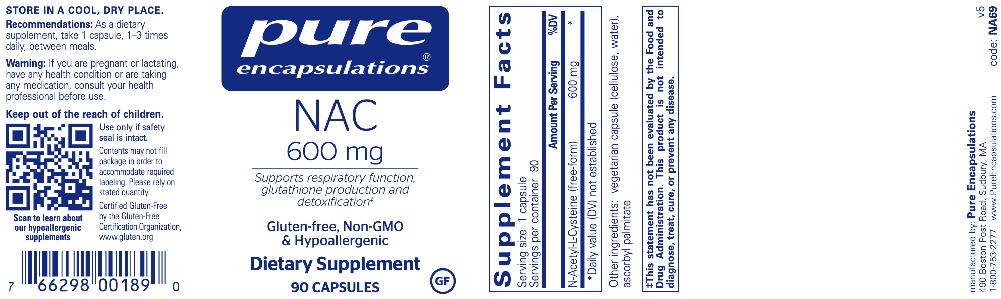 Pure Nac Pure Encapsulations - Nac - 600 mg - 90 Vegetarian Capsules — Pine ...